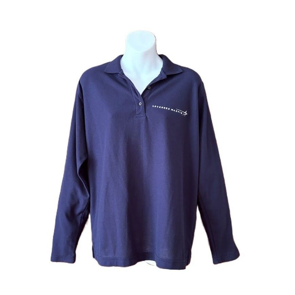 Lockheed Martin Women’s XL Polo Shirt Port Authority Navy Blue Long Sleeve Logo